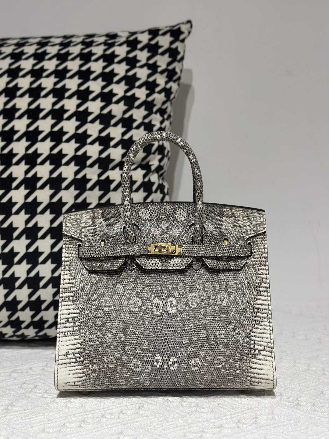 Lizard Leather 20cm Natural Pattern Gold Hardware Top Handle Tote Bag WLB005