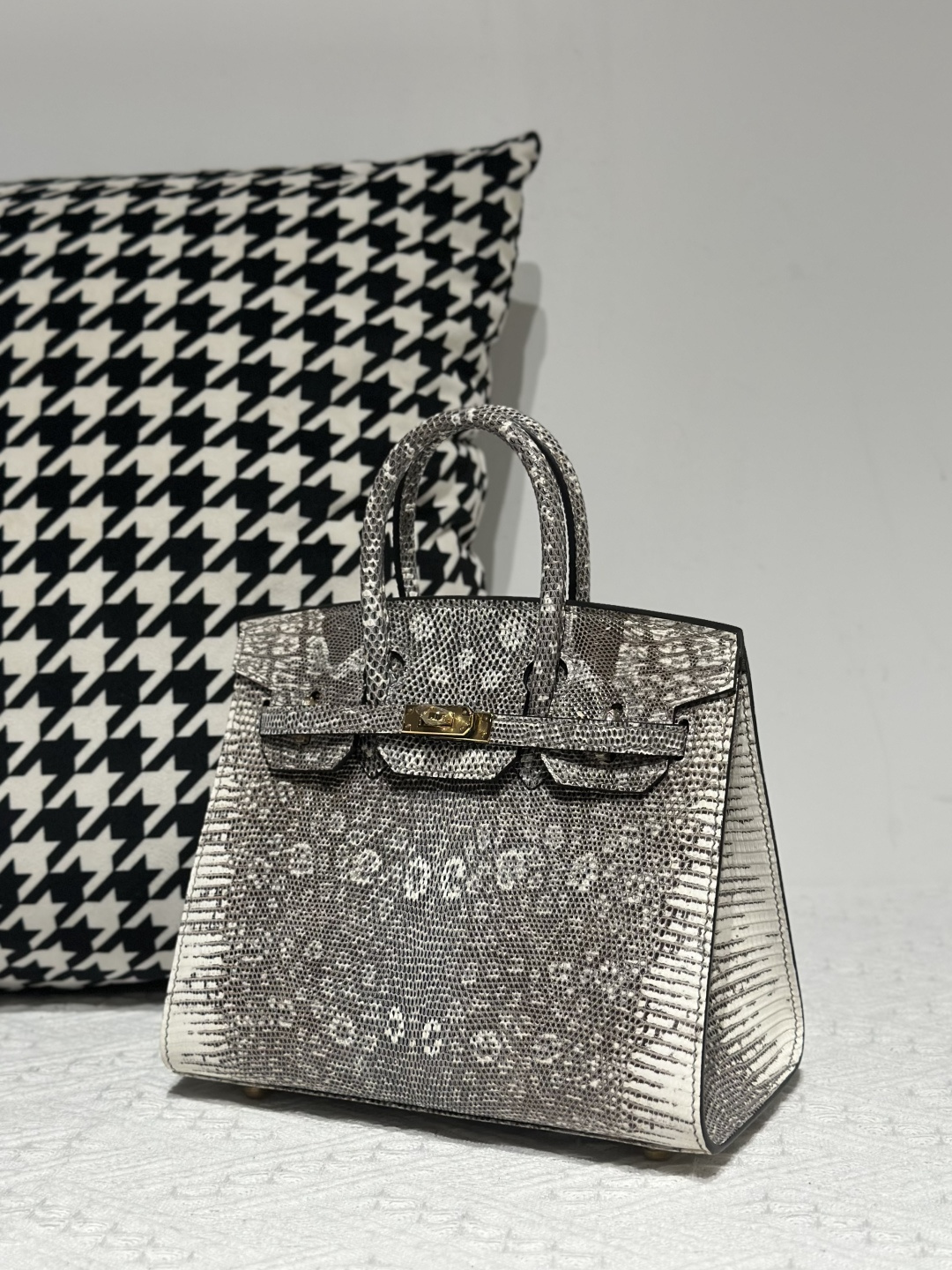 Lizard Leather 20cm Natural Pattern Gold Hardware Top Handle Tote Bag WLB005 photo 2
