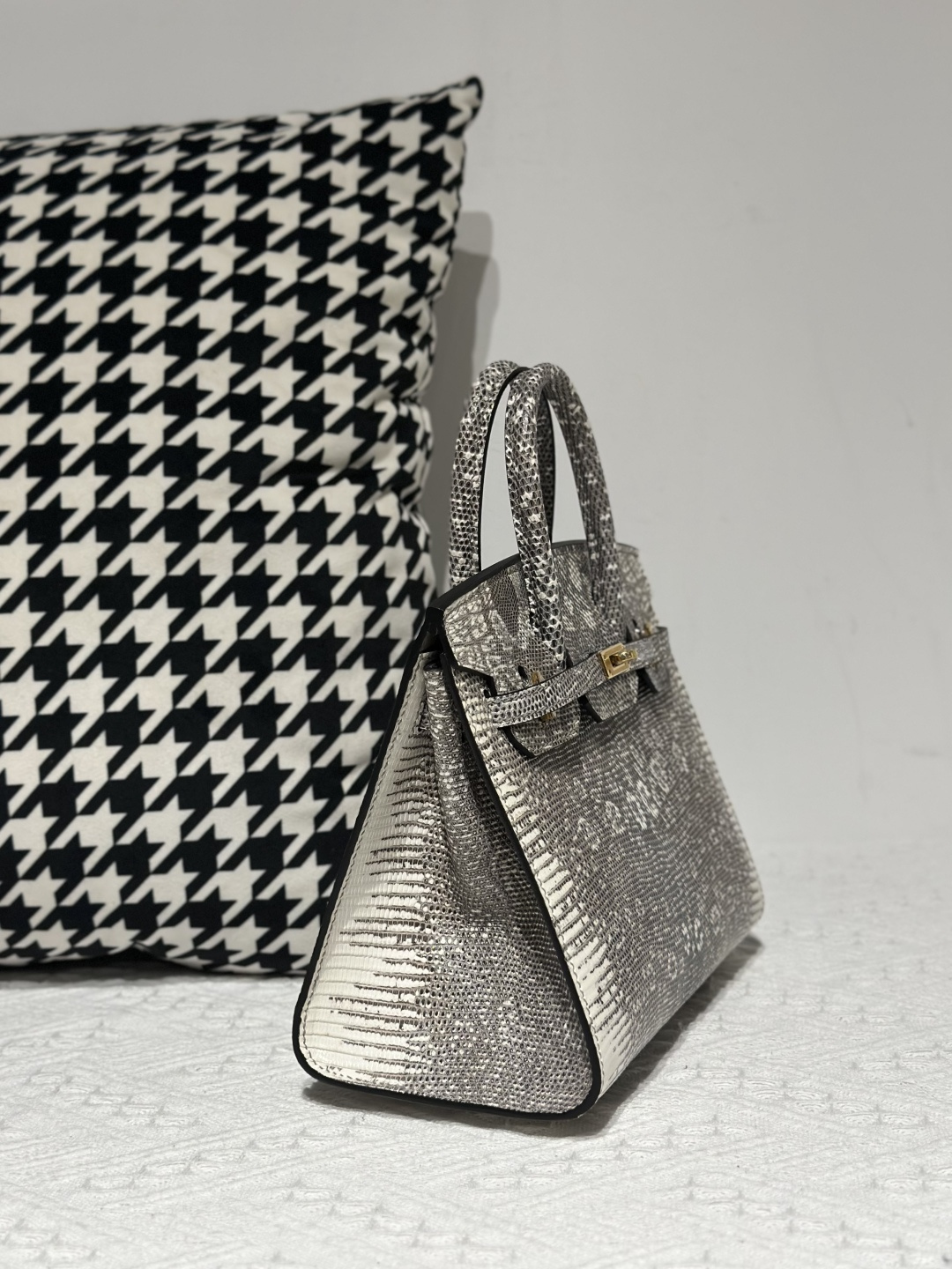 Lizard Leather 20cm Natural Pattern Gold Hardware Top Handle Tote Bag WLB005 photo 5