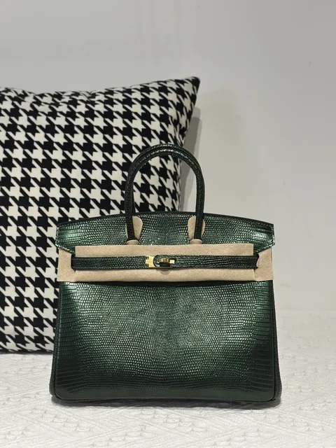 Lizard Leather Pine Green 25cm Gold Hardware Top Handle Tote Bag WLB008