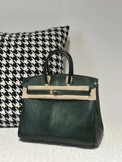 Lizard Leather Pine Green 25cm Gold Hardware Top Handle Tote Bag WLB008 image 2