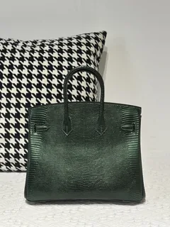 Lizard Leather Pine Green 25cm Gold Hardware Top Handle Tote Bag WLB008 image 3