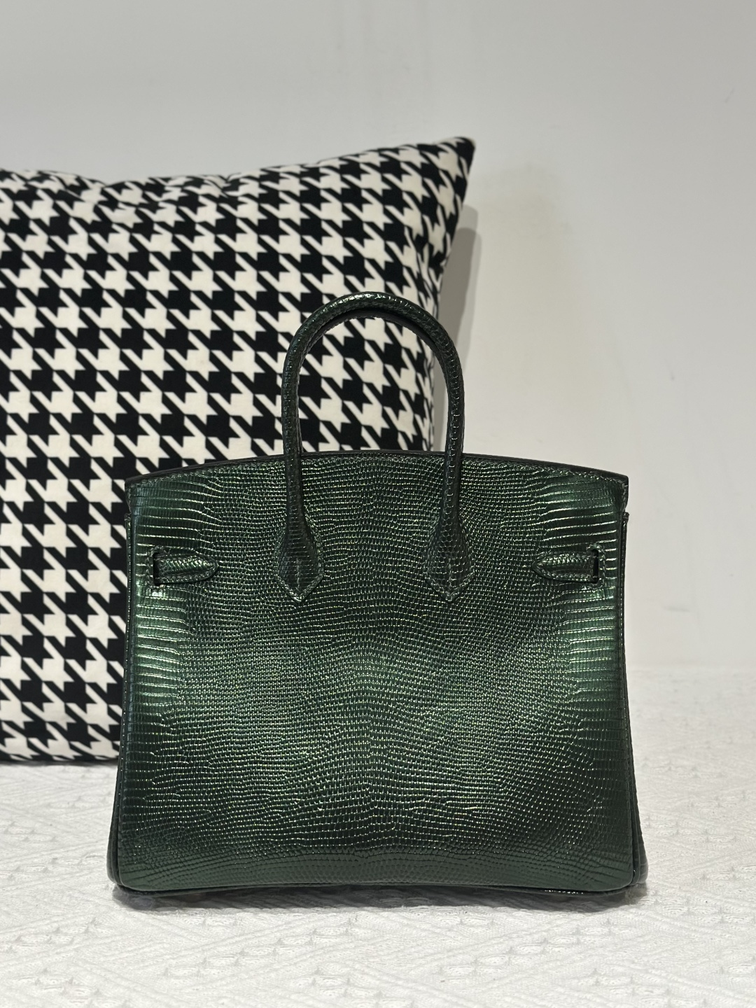 Lizard Leather Pine Green 25cm Gold Hardware Top Handle Tote Bag WLB008 image 3