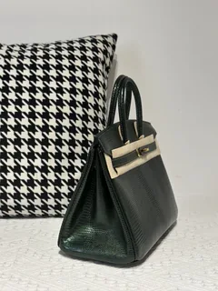 Lizard Leather Pine Green 25cm Gold Hardware Top Handle Tote Bag WLB008 image 5