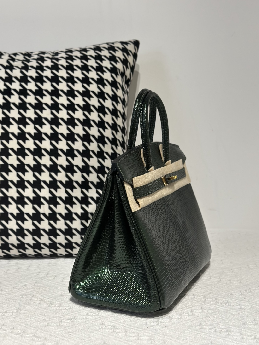 Lizard Leather Pine Green 25cm Gold Hardware Top Handle Tote Bag WLB008 image 5
