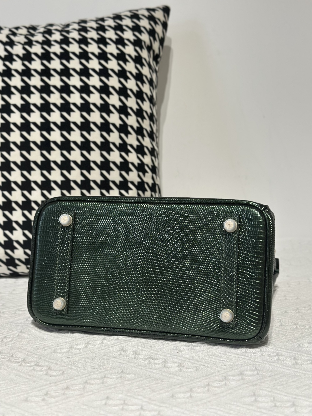 Lizard Leather Pine Green 25cm Gold Hardware Top Handle Tote Bag WLB008 image 6