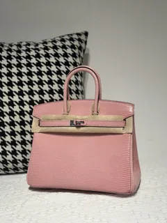 Lizard Leather Sakura Pink 25cm Silver Hardware Top Handle Tote Bag WLB009 image 1