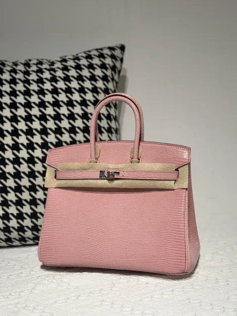 Lizard Leather Sakura Pink 25cm Silver Hardware Top Handle Tote Bag WLB009