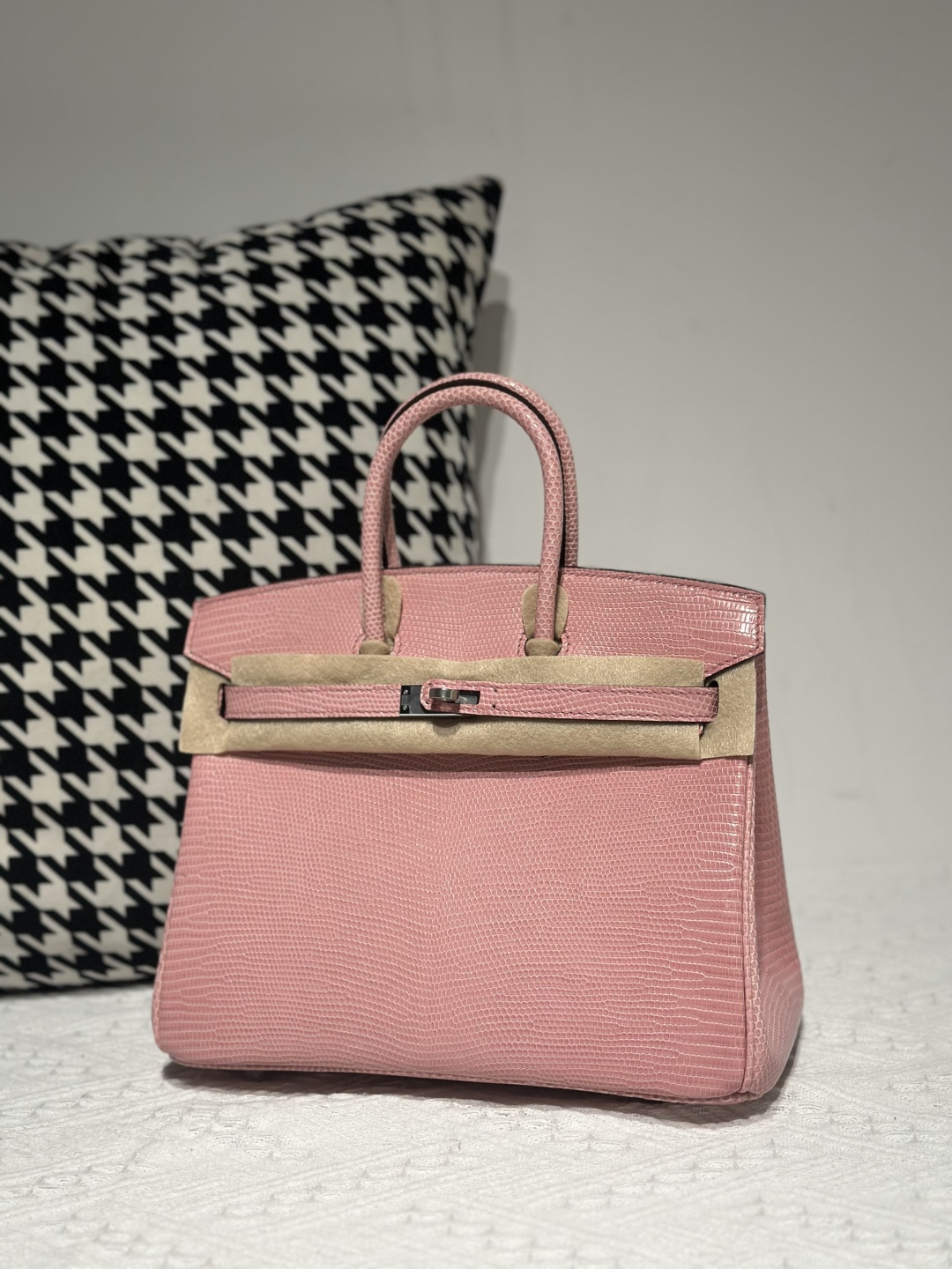 Lizard Leather Sakura Pink 25cm Silver Hardware Top Handle Tote Bag WLB009
