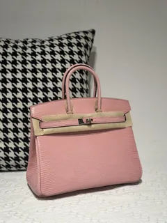 Lizard Leather Sakura Pink 25cm Silver Hardware Top Handle Tote Bag WLB009 image 2