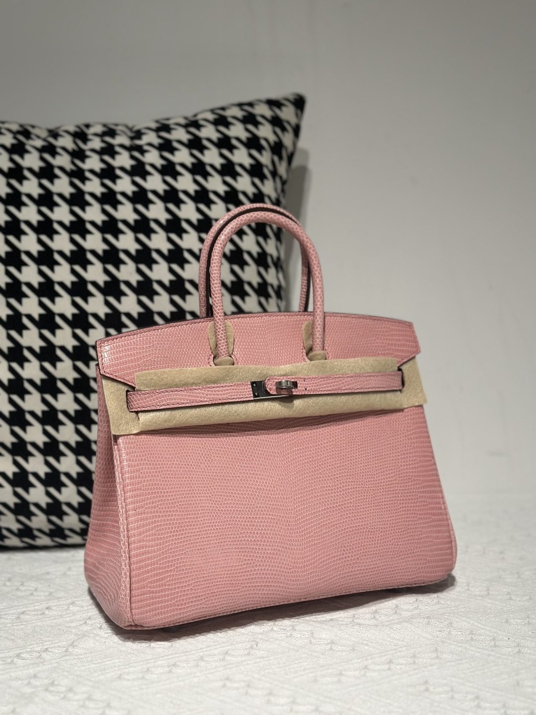 Lizard Leather Sakura Pink 25cm Silver Hardware Top Handle Tote Bag WLB009 image 2