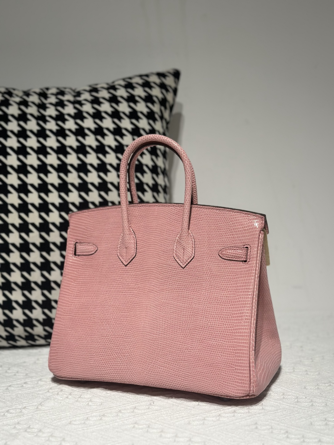 Lizard Leather Sakura Pink 25cm Silver Hardware Top Handle Tote Bag WLB009 image 3