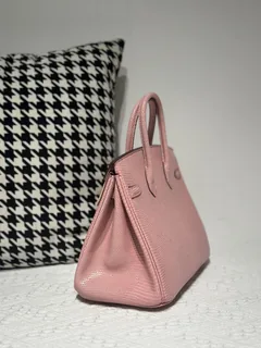 Lizard Leather Sakura Pink 25cm Silver Hardware Top Handle Tote Bag WLB009 image 4