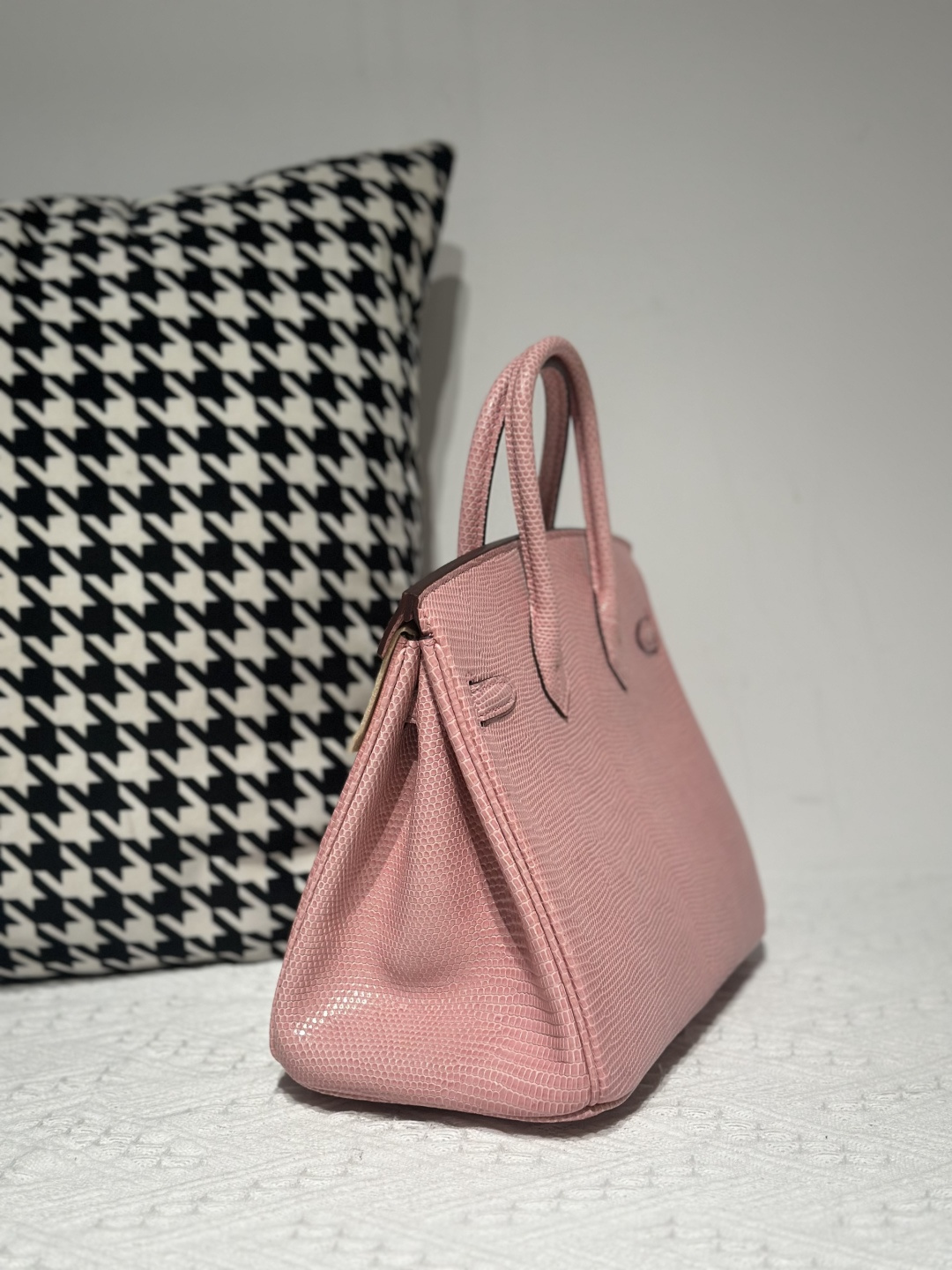 Lizard Leather Sakura Pink 25cm Silver Hardware Top Handle Tote Bag WLB009 image 4