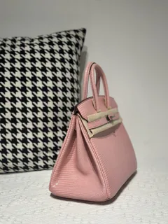 Lizard Leather Sakura Pink 25cm Silver Hardware Top Handle Tote Bag WLB009 image 5