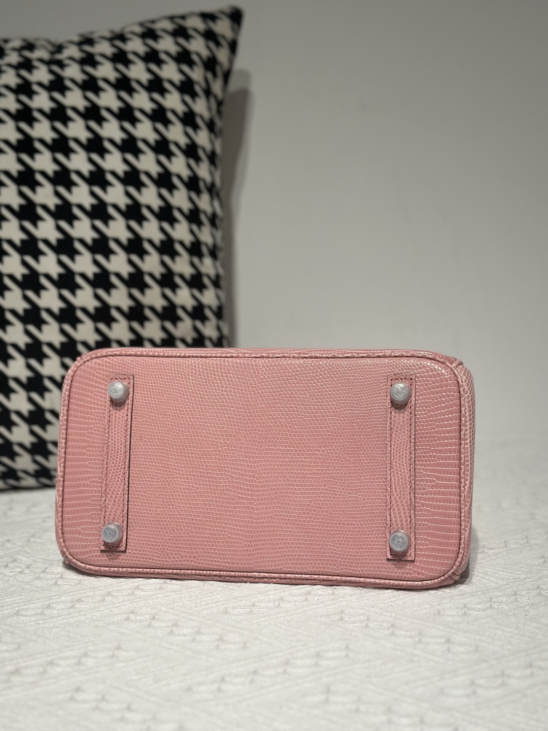 Lizard Leather Sakura Pink 25cm Silver Hardware Top Handle Tote Bag WLB009 image 6