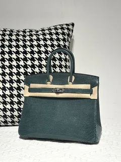 Lizard Leather Pine Green 25cm Silver Hardware Top Handle Tote Bag WLB010 image 1