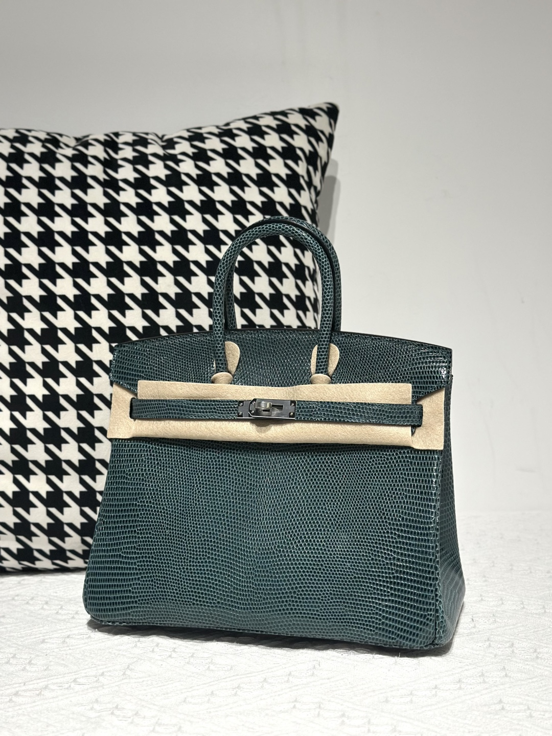 Lizard Leather Pine Green 25cm Silver Hardware Top Handle Tote Bag WLB010