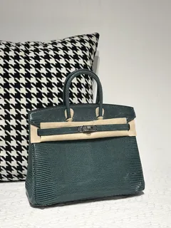 Lizard Leather Pine Green 25cm Silver Hardware Top Handle Tote Bag WLB010 image 2