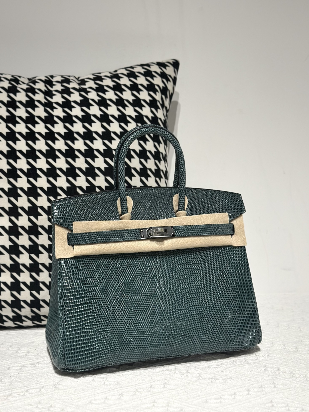 Lizard Leather Pine Green 25cm Silver Hardware Top Handle Tote Bag WLB010 photo 2