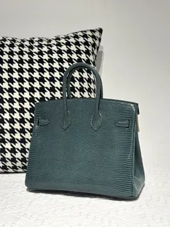 Lizard Leather Pine Green 25cm Silver Hardware Top Handle Tote Bag WLB010 image 3