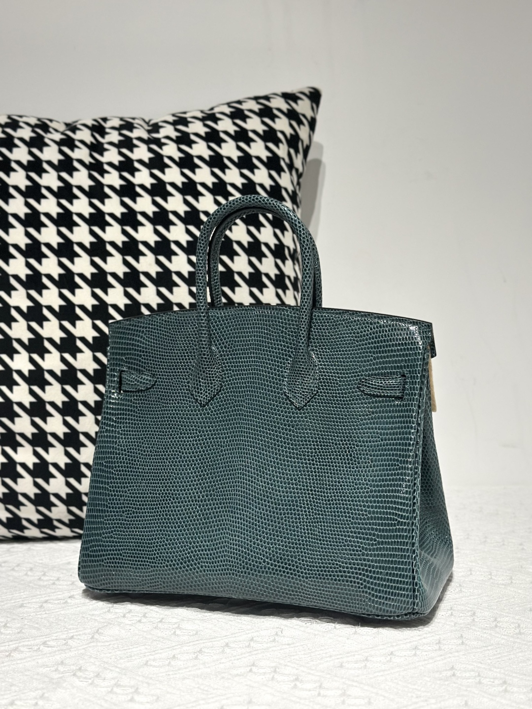 Lizard Leather Pine Green 25cm Silver Hardware Top Handle Tote Bag WLB010 photo 3