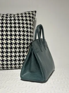 Lizard Leather Pine Green 25cm Silver Hardware Top Handle Tote Bag WLB010 image 4