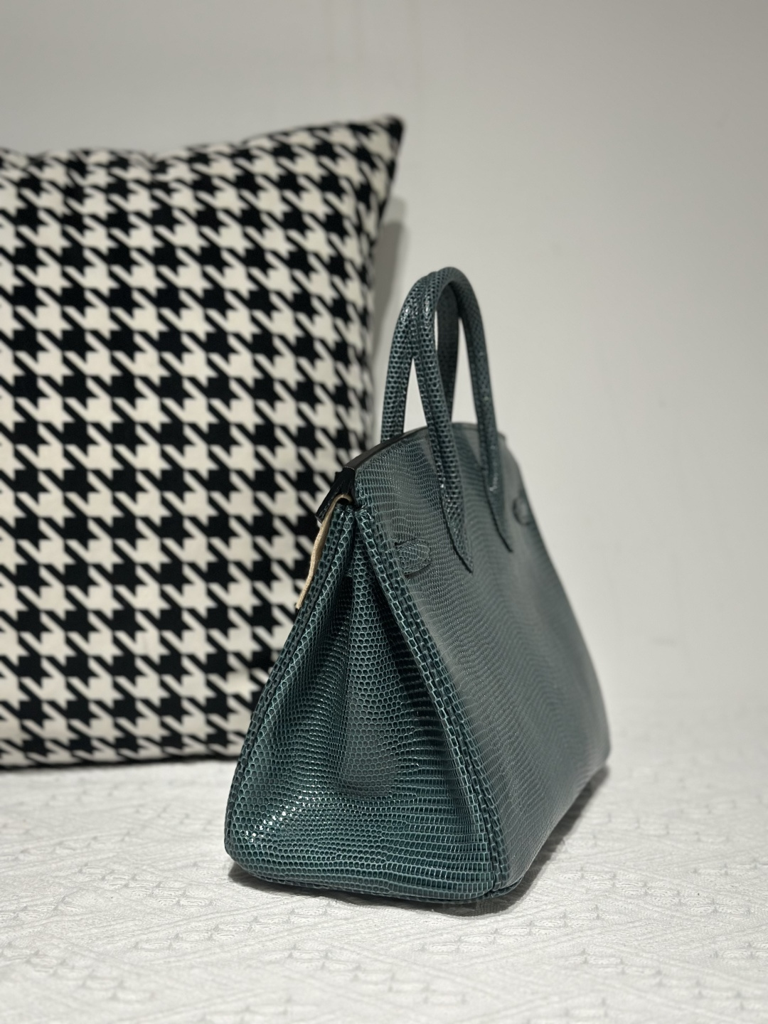 Lizard Leather Pine Green 25cm Silver Hardware Top Handle Tote Bag WLB010 photo 4