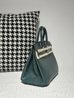 Lizard Leather Pine Green 25cm Silver Hardware Top Handle Tote Bag WLB010 image 5
