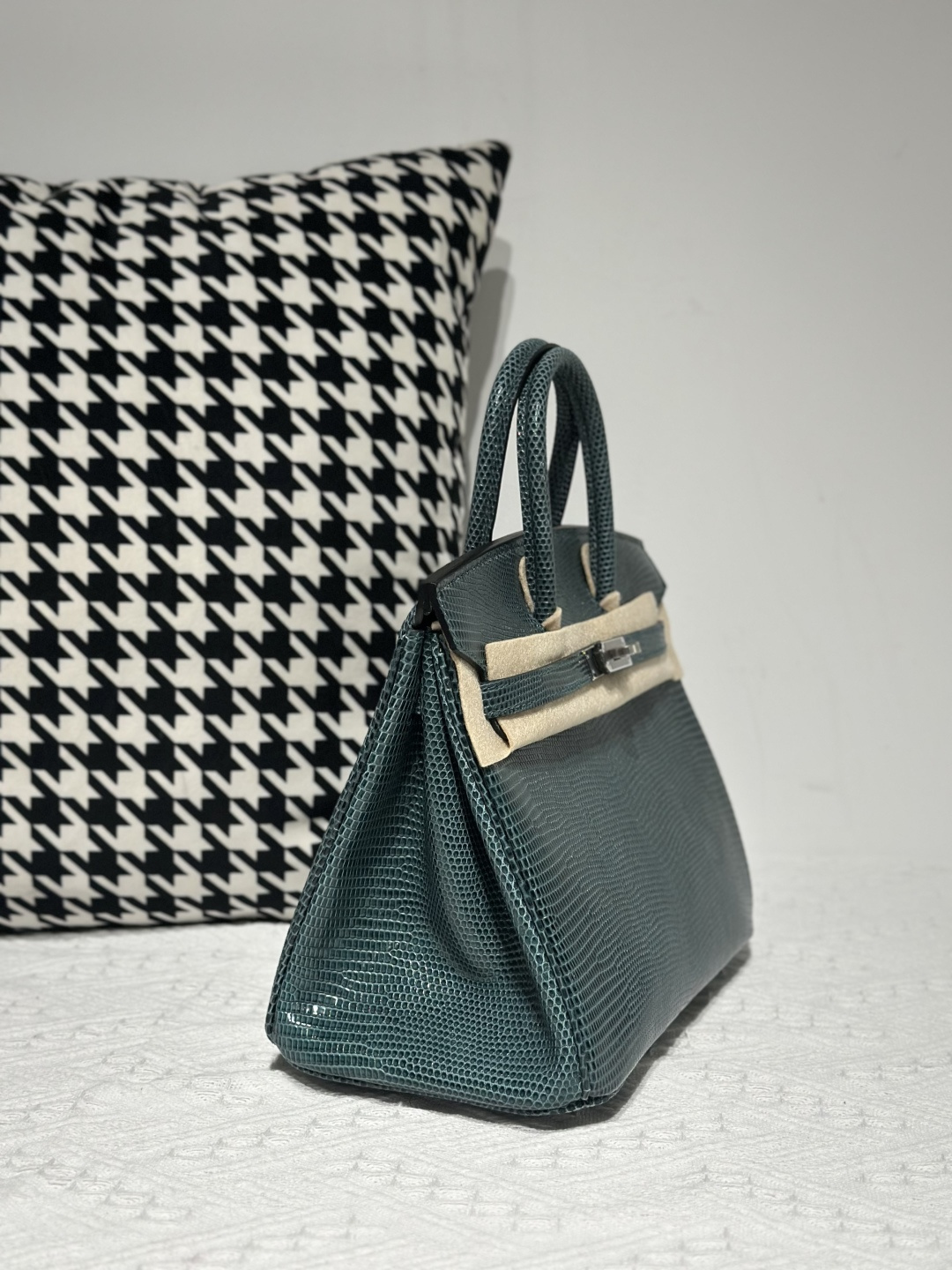 Lizard Leather Pine Green 25cm Silver Hardware Top Handle Tote Bag WLB010 photo 5