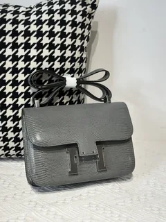 Lizard Leather Rope Gray 23cm Silver Hardware Flap Shoulder Bag WLB011 image 1