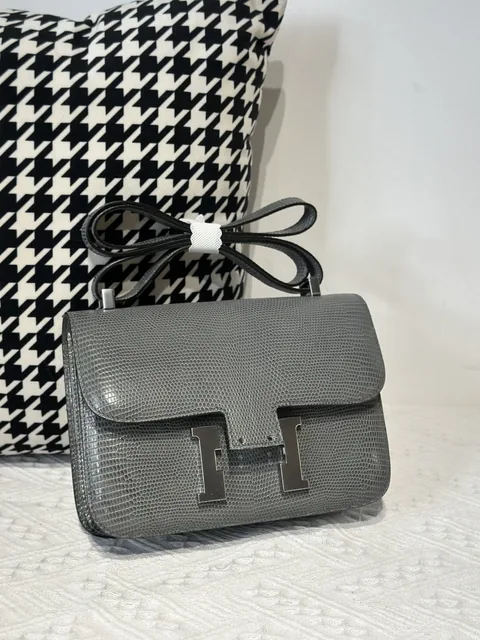 Lizard Leather Rope Gray 23cm Silver Hardware Flap Shoulder Bag WLB011