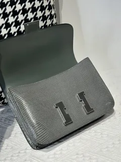 Lizard Leather Rope Gray 23cm Silver Hardware Flap Shoulder Bag WLB011 image 2