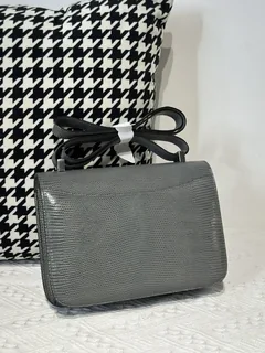 Lizard Leather Rope Gray 23cm Silver Hardware Flap Shoulder Bag WLB011 image 3