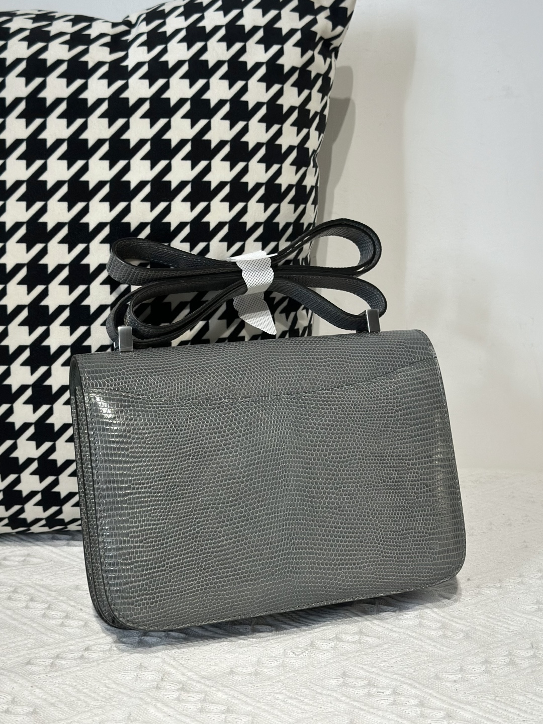 Lizard Leather Rope Gray 23cm Silver Hardware Flap Shoulder Bag WLB011 image 3