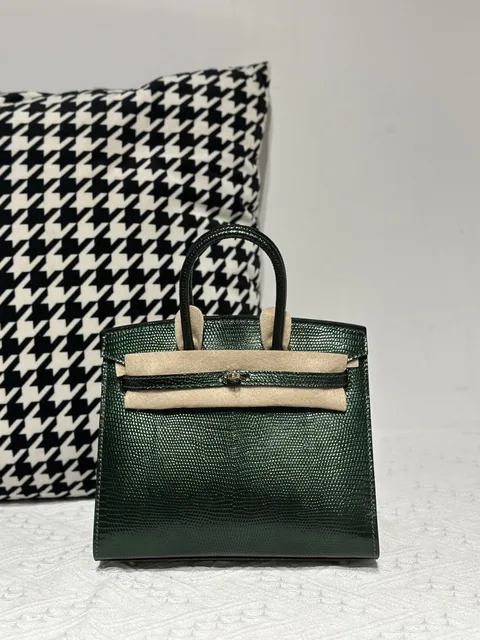 Lizard Leather Pine Green 20cm Gold Hardware Top Handle Tote Bag WLB012