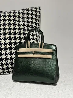 Lizard Leather Pine Green 20cm Gold Hardware Top Handle Tote Bag WLB012 image 2