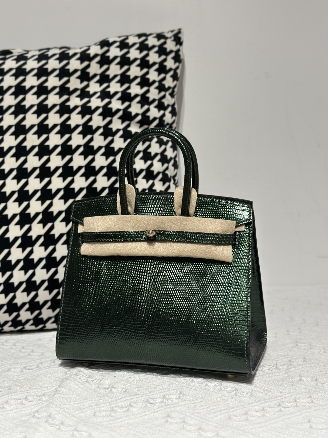 Lizard Leather Pine Green 20cm Gold Hardware Top Handle Tote Bag WLB012 photo 2