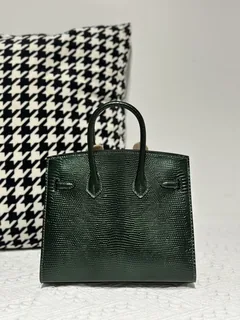 Lizard Leather Pine Green 20cm Gold Hardware Top Handle Tote Bag WLB012 image 3