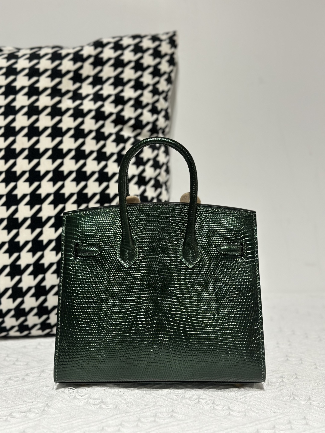 Lizard Leather Pine Green 20cm Gold Hardware Top Handle Tote Bag WLB012 photo 3