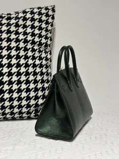 Lizard Leather Pine Green 20cm Gold Hardware Top Handle Tote Bag WLB012 image 4