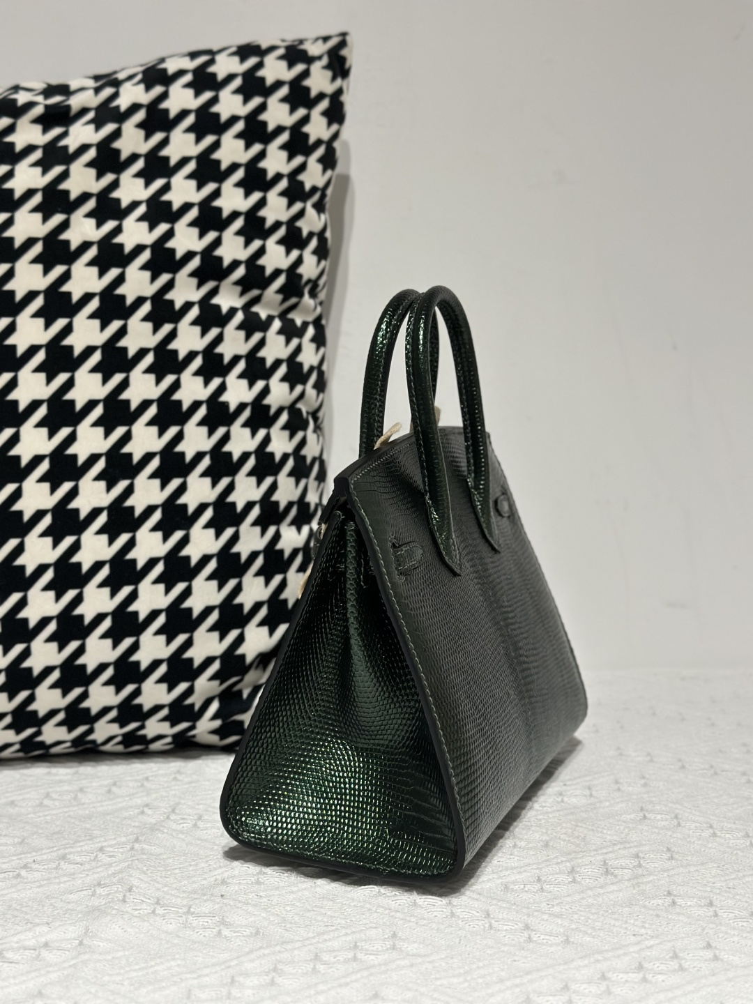 Lizard Leather Pine Green 20cm Gold Hardware Top Handle Tote Bag WLB012 photo 4
