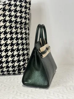 Lizard Leather Pine Green 20cm Gold Hardware Top Handle Tote Bag WLB012 image 5