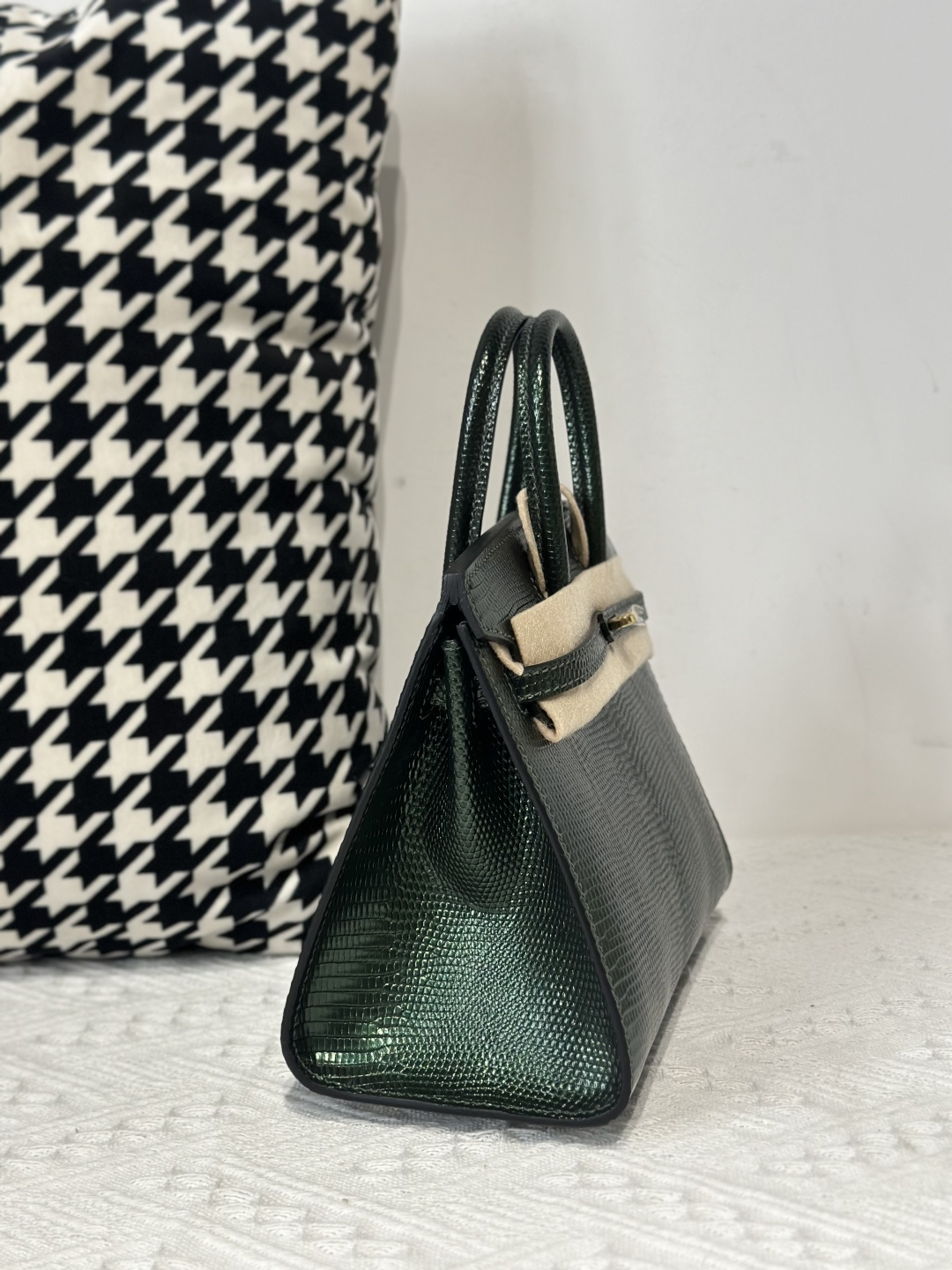 Lizard Leather Pine Green 20cm Gold Hardware Top Handle Tote Bag WLB012 photo 5