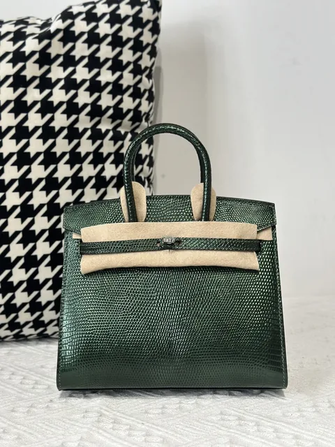 Lizard Leather Pine Green 20cm Silver Hardware Top Handle Tote Bag WLB013