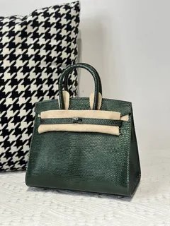 Lizard Leather Pine Green 20cm Silver Hardware Top Handle Tote Bag WLB013 image 2