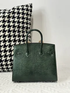Lizard Leather Pine Green 20cm Silver Hardware Top Handle Tote Bag WLB013 image 3
