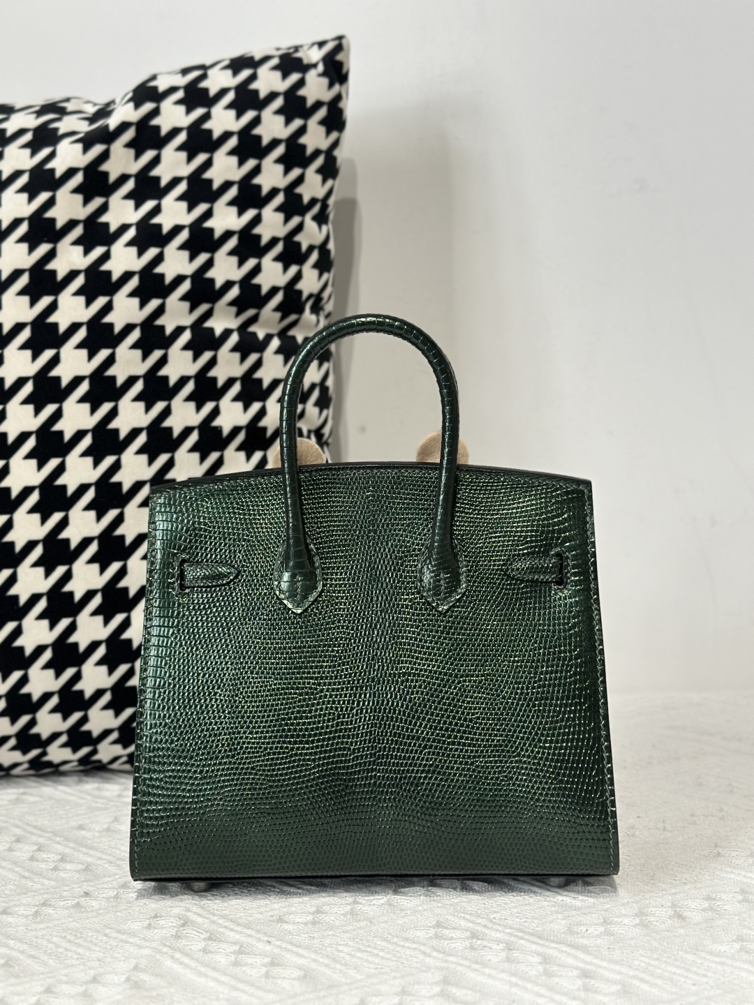 Lizard Leather Pine Green 20cm Silver Hardware Top Handle Tote Bag WLB013 image 3