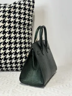 Lizard Leather Pine Green 20cm Silver Hardware Top Handle Tote Bag WLB013 image 4