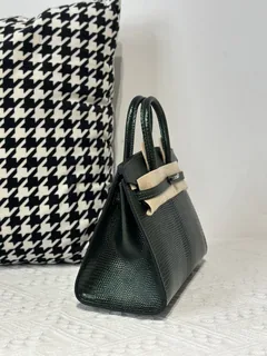 Lizard Leather Pine Green 20cm Silver Hardware Top Handle Tote Bag WLB013 image 5